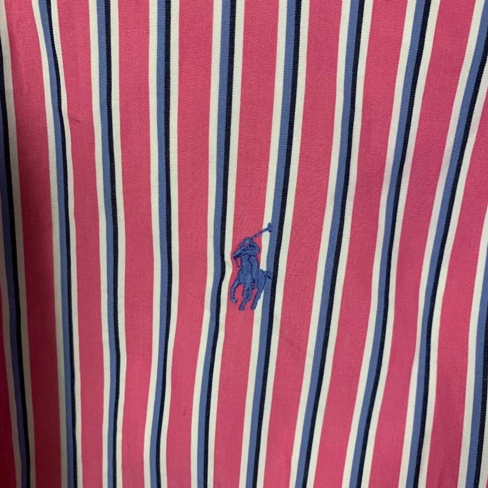 Polo Ralph Lauren Mens Classic Fit Striped Button Down Shirt Pink Blue White Med